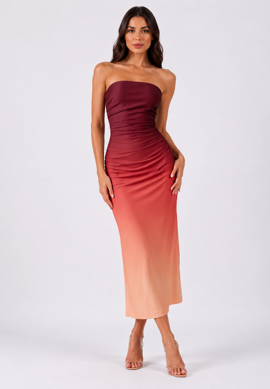 Women's Summer Party Exquisite Ombre Mesh Bandeau Body con Maxi Dress