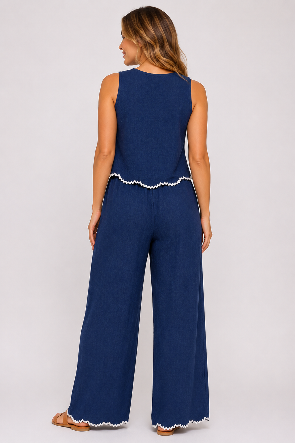 Women's Sleeveless Tank Top & Wide Leg Trousers Co-Ord Set Casual Two Piece Lounge & Travel Outfit