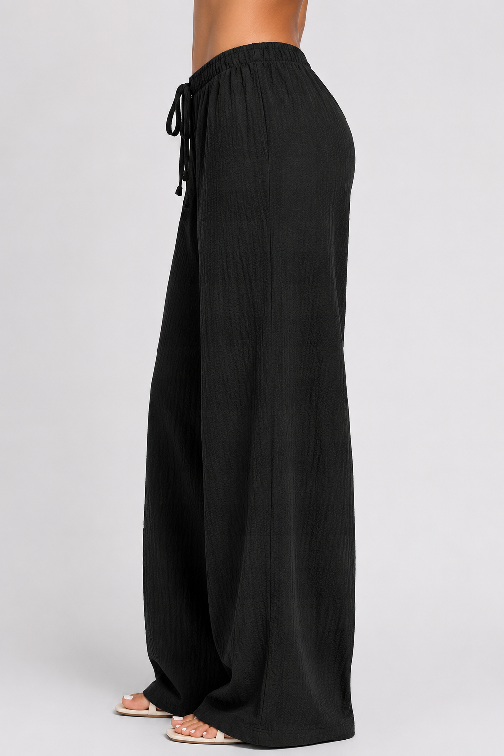 Women's Linen Blend Straight Leg Trousers High Waist Tie Up Casual Summer Pants