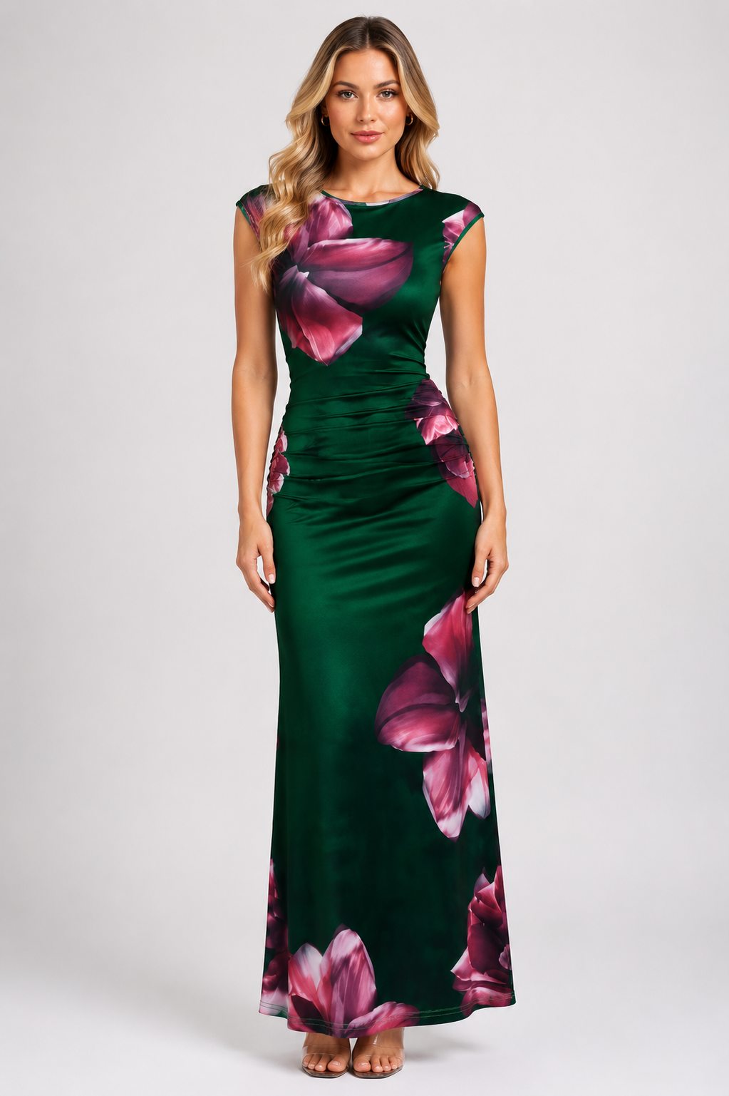 Women's Floral Print Sleeveless Maxi Dress – Elegant Round Neck Summer Holiday & Wedding Guest Dress