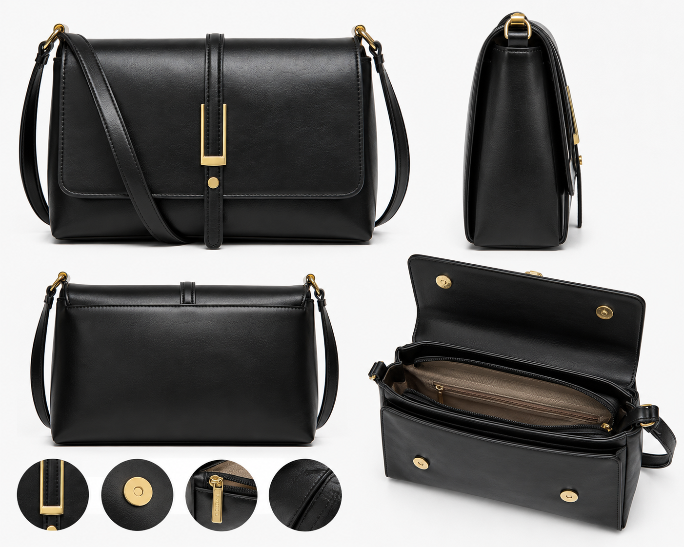 Women's Minimalist Square Flap Shoulder Bag Elegant PU Leather Crossbody Handbag for Work & Everyday Use