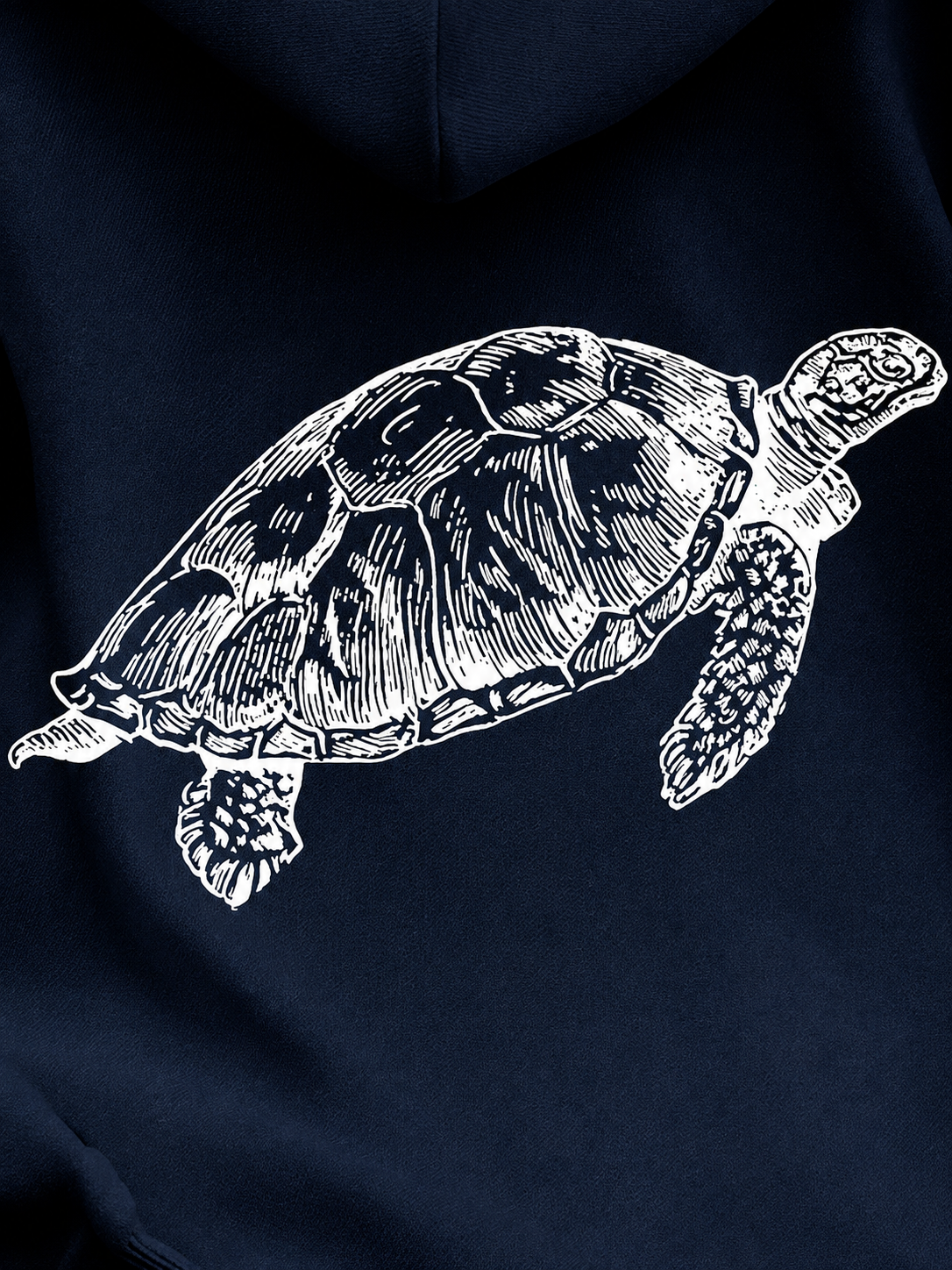 Women’s Warm Navy Blue Whote Oversized Pullover Hoodie With Turtle Graphic Travelling For Winters