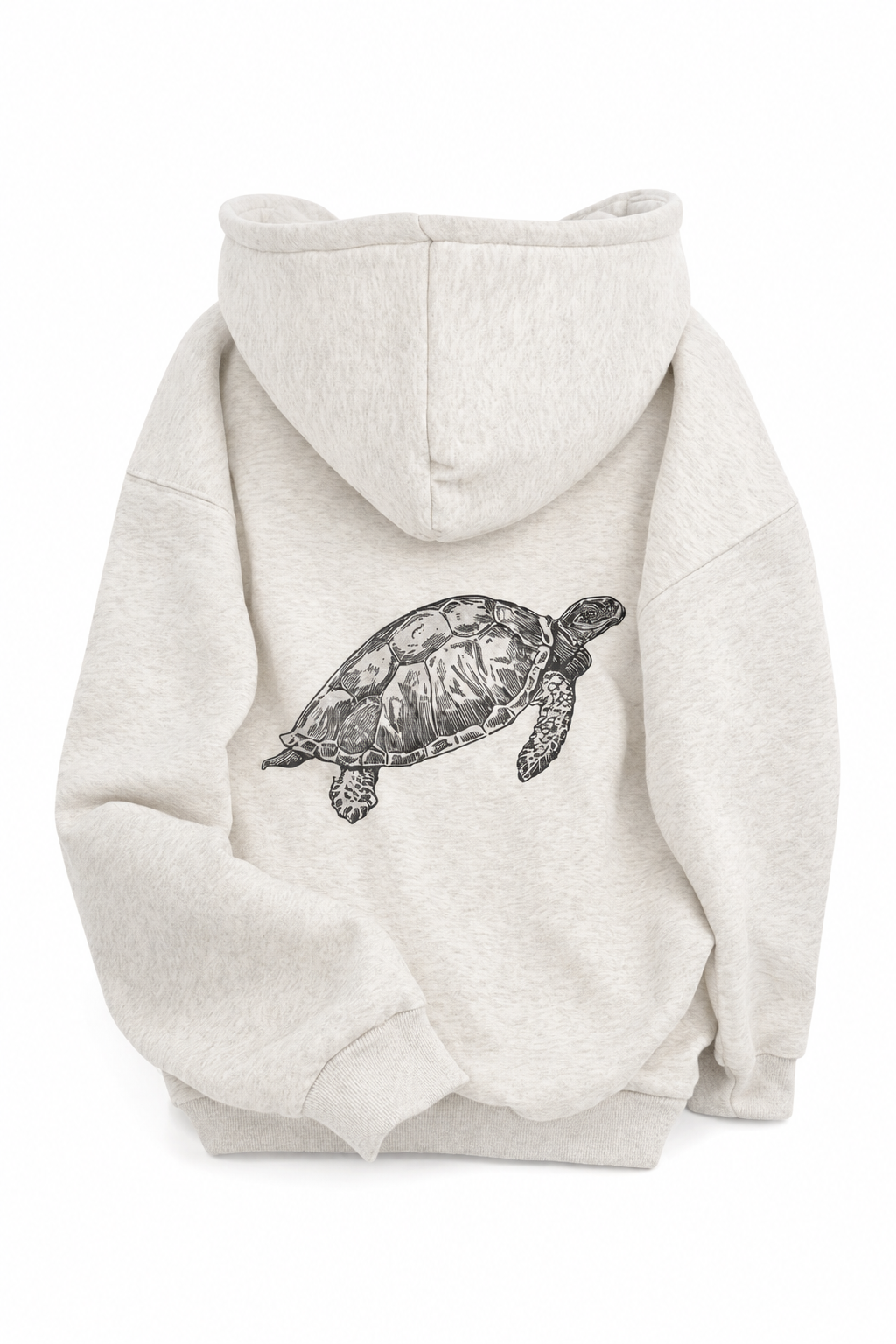 Women’s Warm Navy Blue Whote Oversized Pullover Hoodie With Turtle Graphic Travelling For Winters