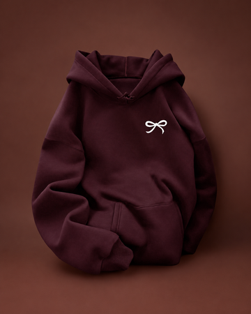 Women’s Burgundy Pullover Hoodie With Bow Graphic And Kangaroo Pocket Everyday & Travel