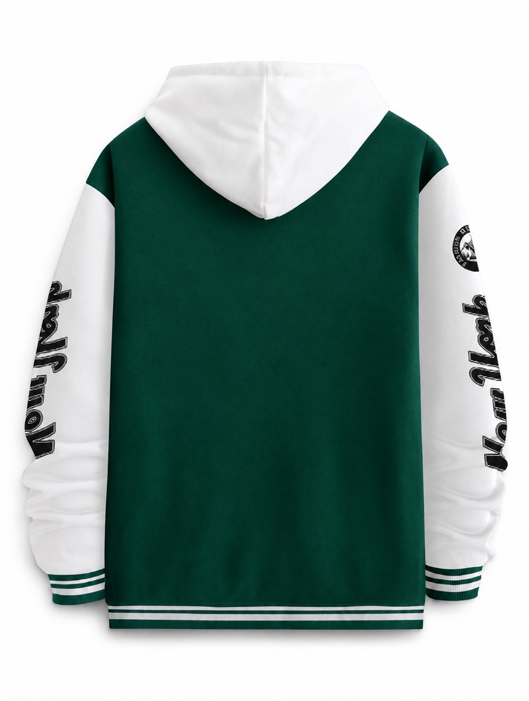 Men's Black And White Varsity Bomber Jacket With NY Graphic For Streetwear Everyday College