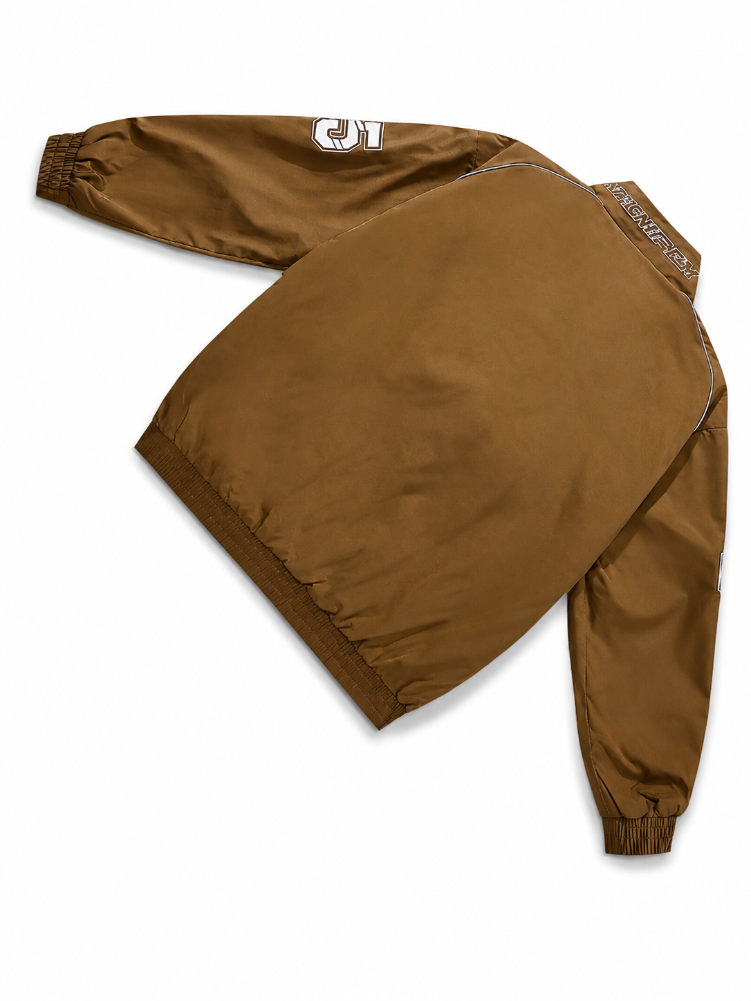 Men's Brown Streetwear  Racing Style Bomber Jacket With Graphic Patches And Zip Front
