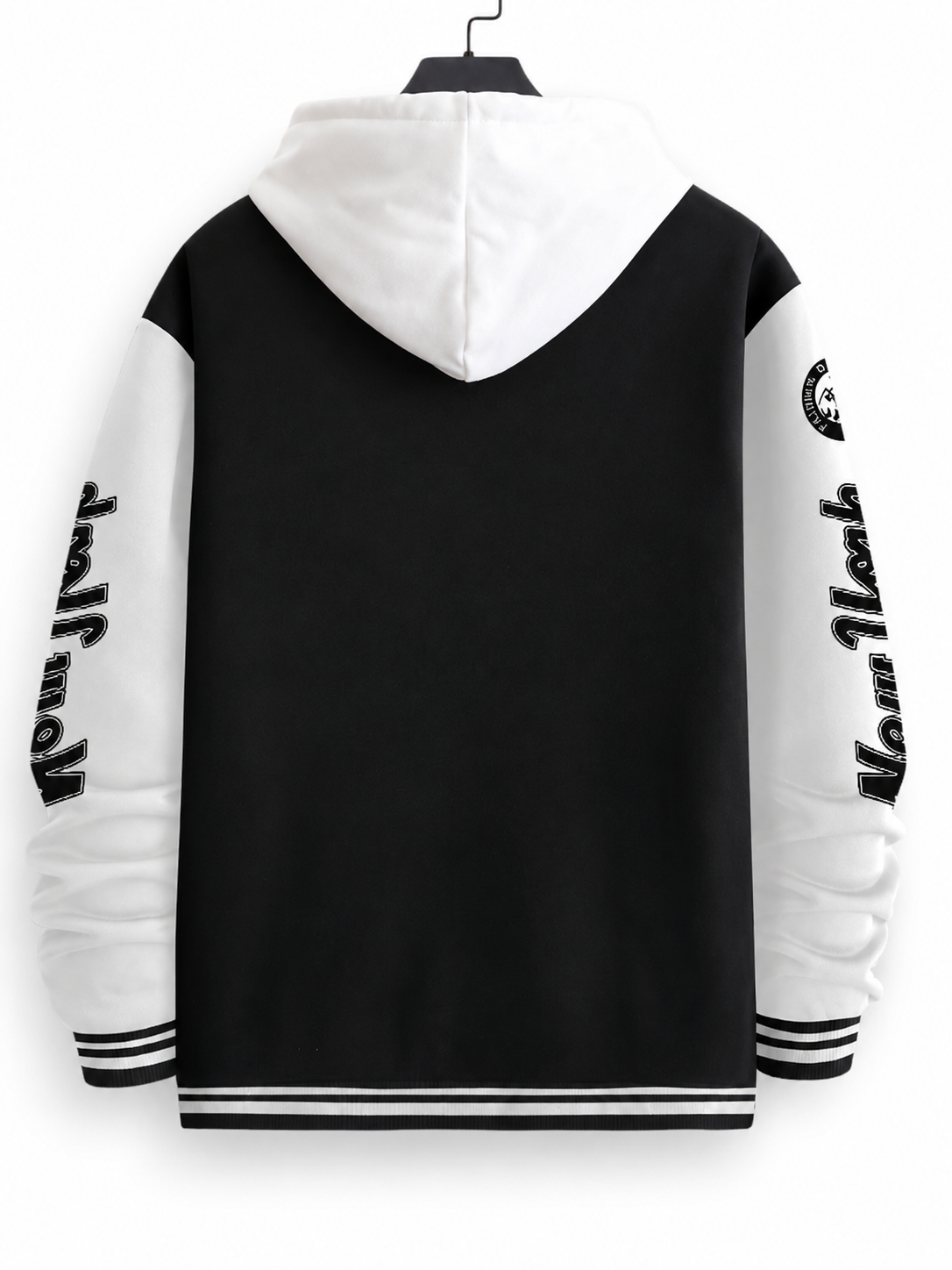 Men's Black And White Varsity Bomber Jacket With NY Graphic For Streetwear Everyday College