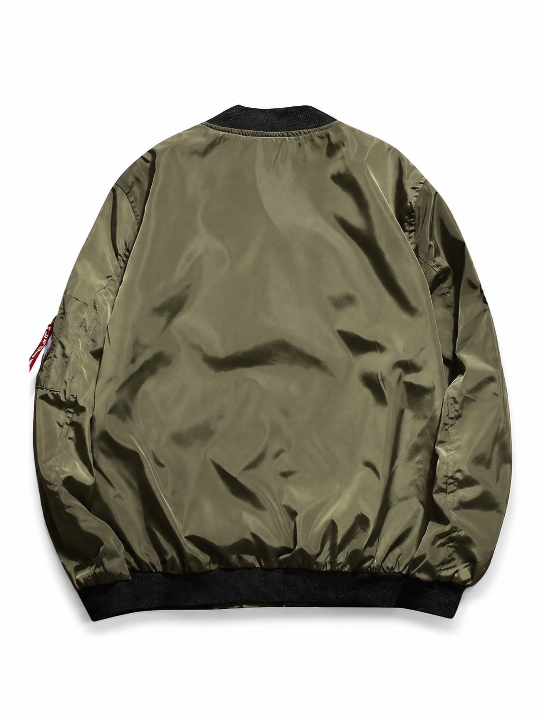 Men's Olive Green Bomber Jacket With Graphic Patches And Zip Front