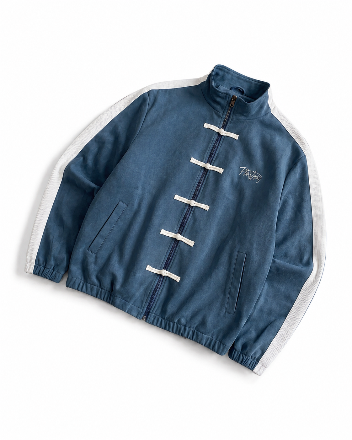 Men's Loose Zipper Blue Green White Track Biker Stand Collar Sports Casual Jacket