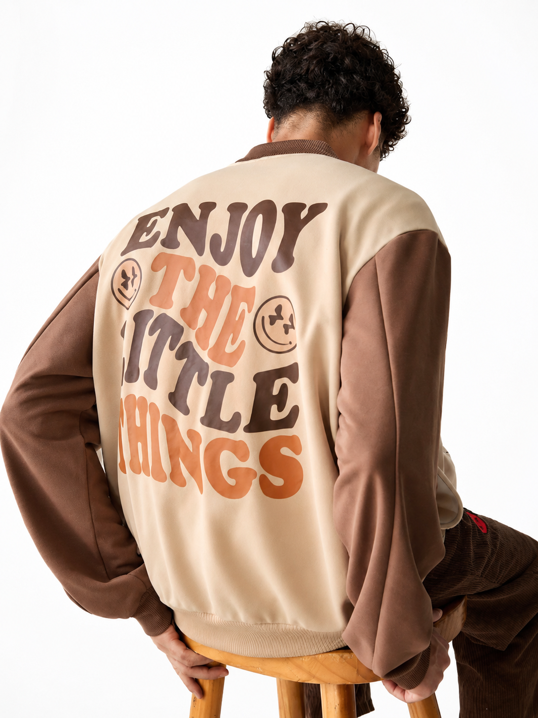 Men's Lightweight Beige And Brown Varsity Bomber Jacket Khaki Casual Non Stretch All Seasons