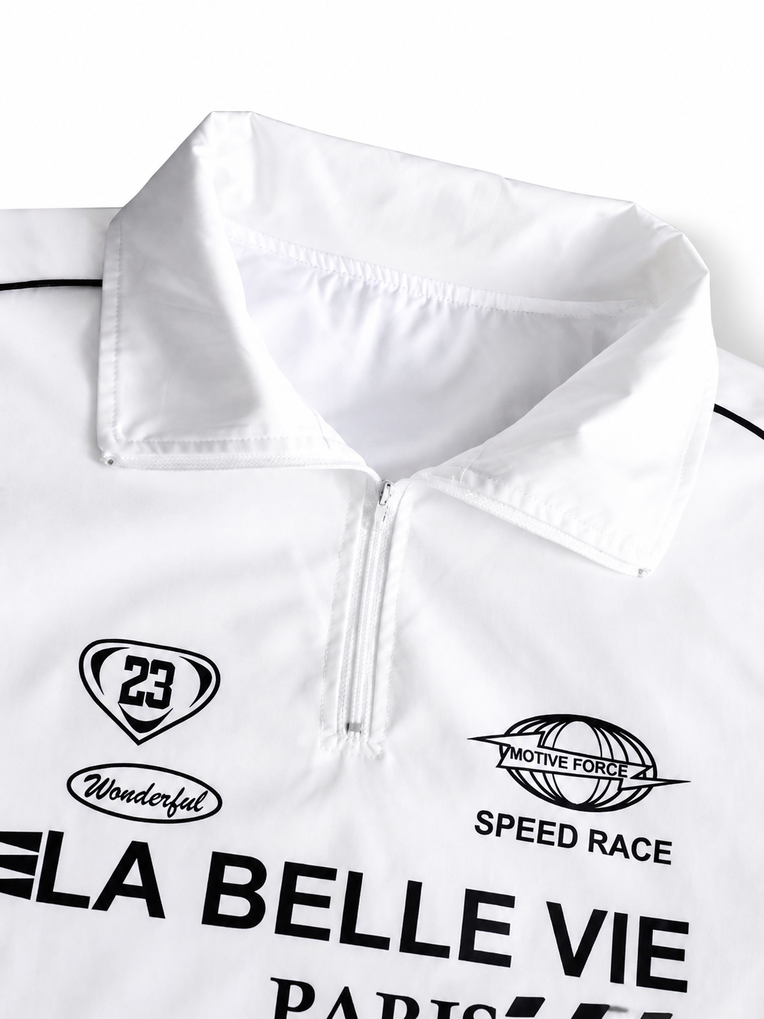 Men's White Non Stretch Quarter Zip Racing Jacket Sporty Track Jacket For Winters & Everyday