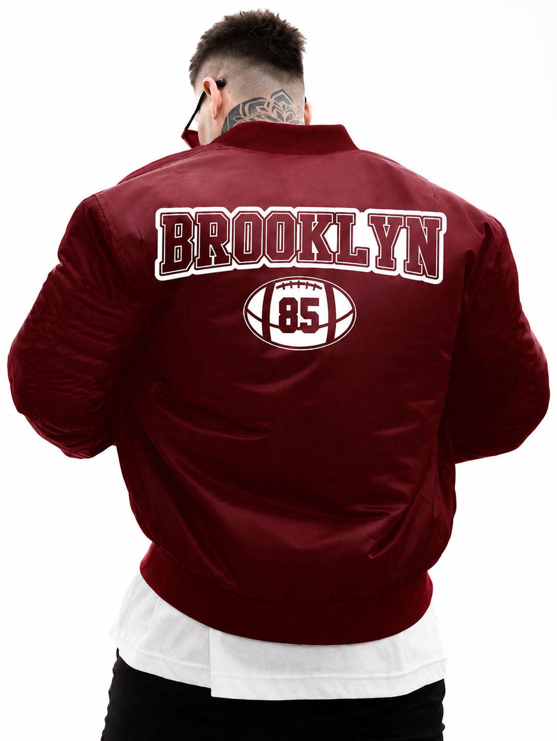 Men's Red Grey Black Bomber Jacket New York Graphic Zip Up Varsity Jacket For Winters & Streetwear