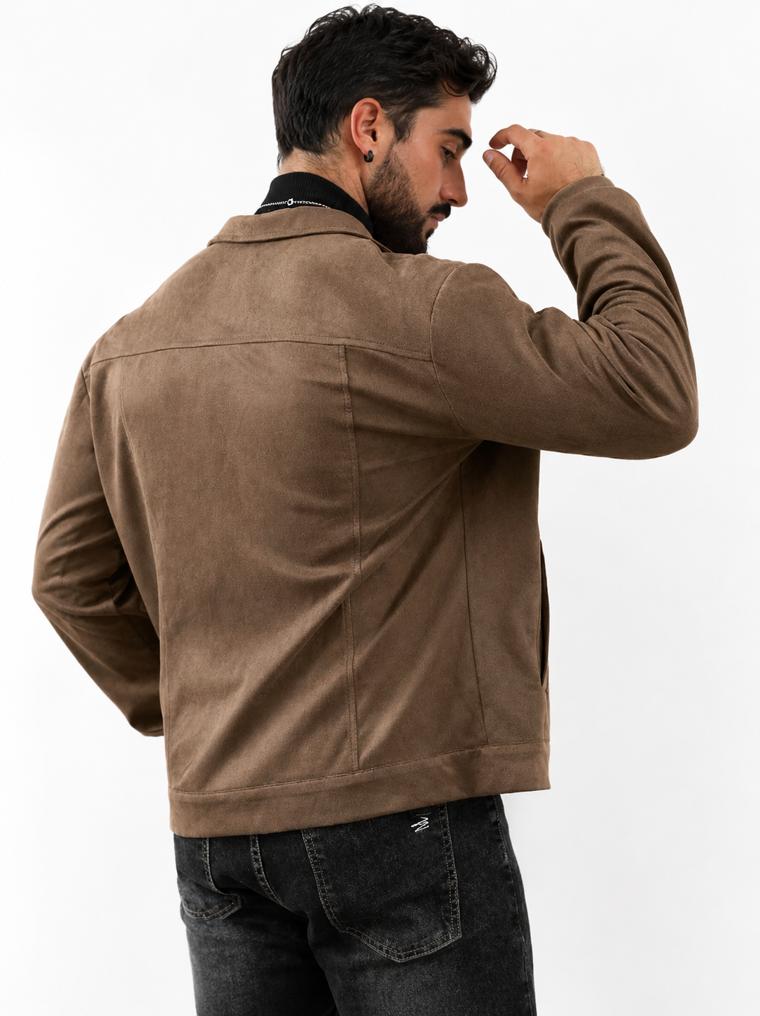 Men Brown Suede Style Jacket Vintage Retro Fit, Collar Jacket Outerwear Winters Vacation