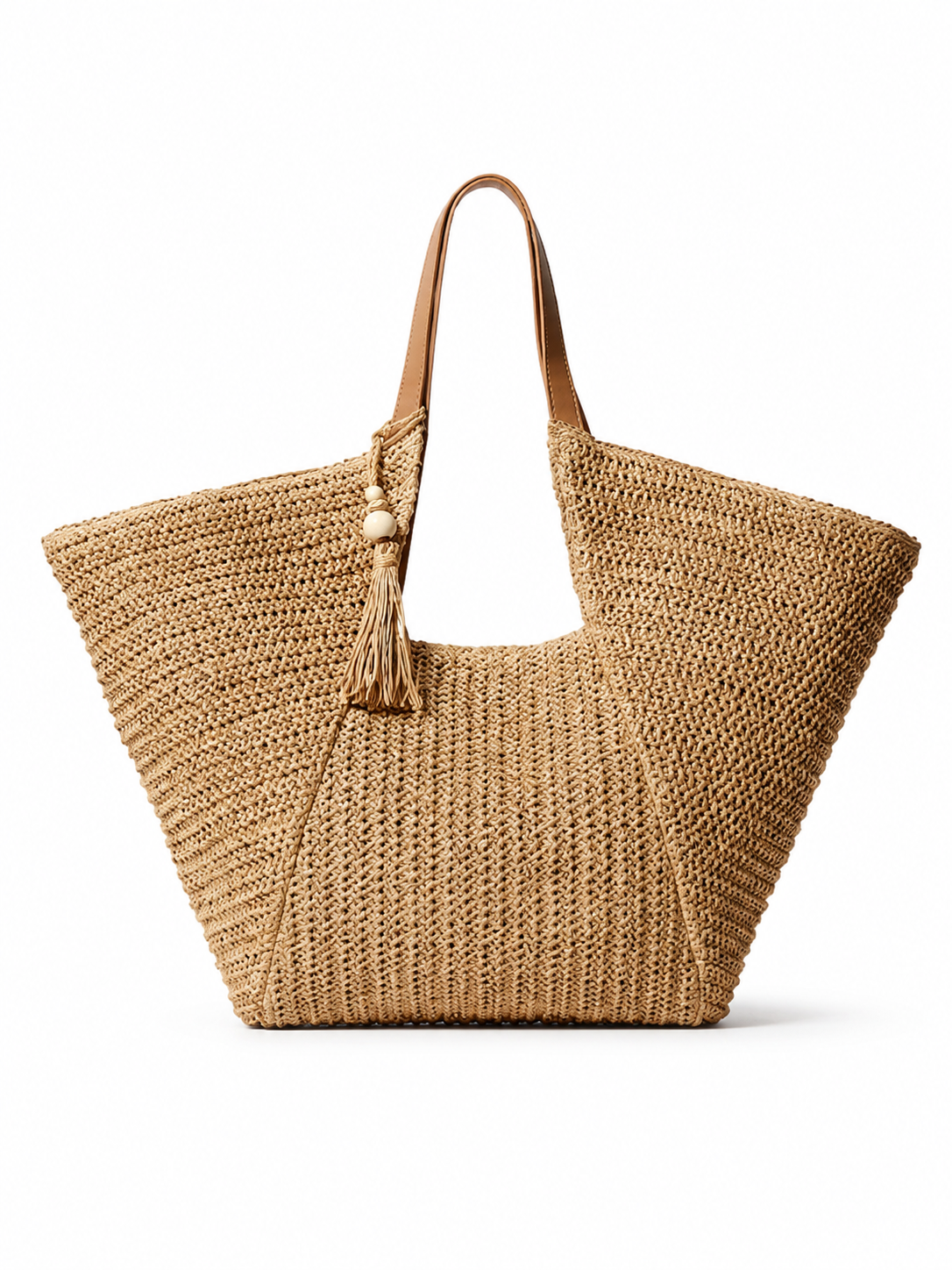 Handwoven Straw Tote Bag for Women Large Beach Shoulder Bag with Tassel Charm