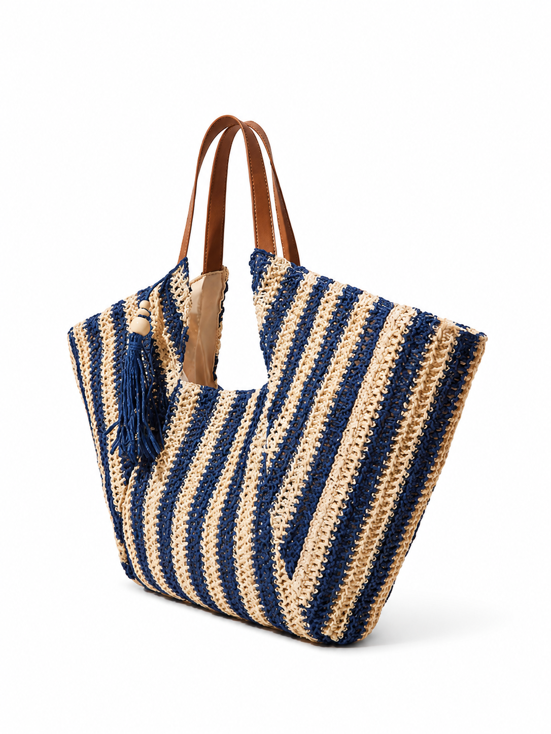 Handwoven Straw Tote Bag for Women Large Beach Shoulder Bag with Tassel Charm