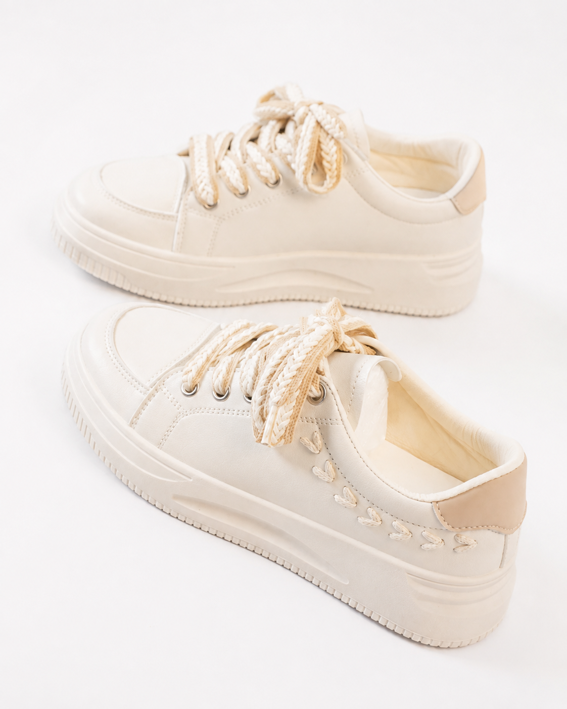 White & Blue Platform Sneakers for Women Casual Lace-Up Fashion Shoes