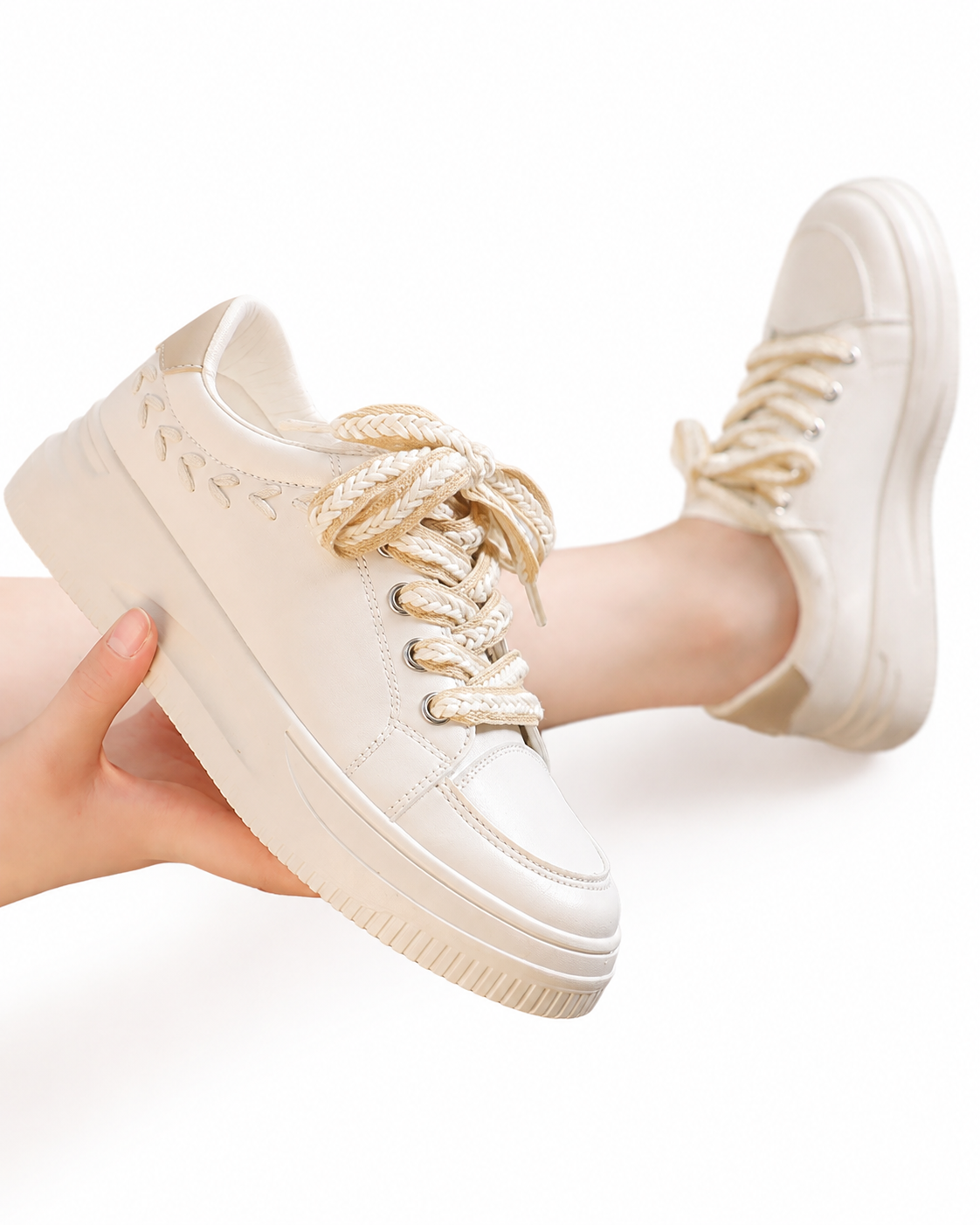 White & Blue Platform Sneakers for Women Casual Lace-Up Fashion Shoes