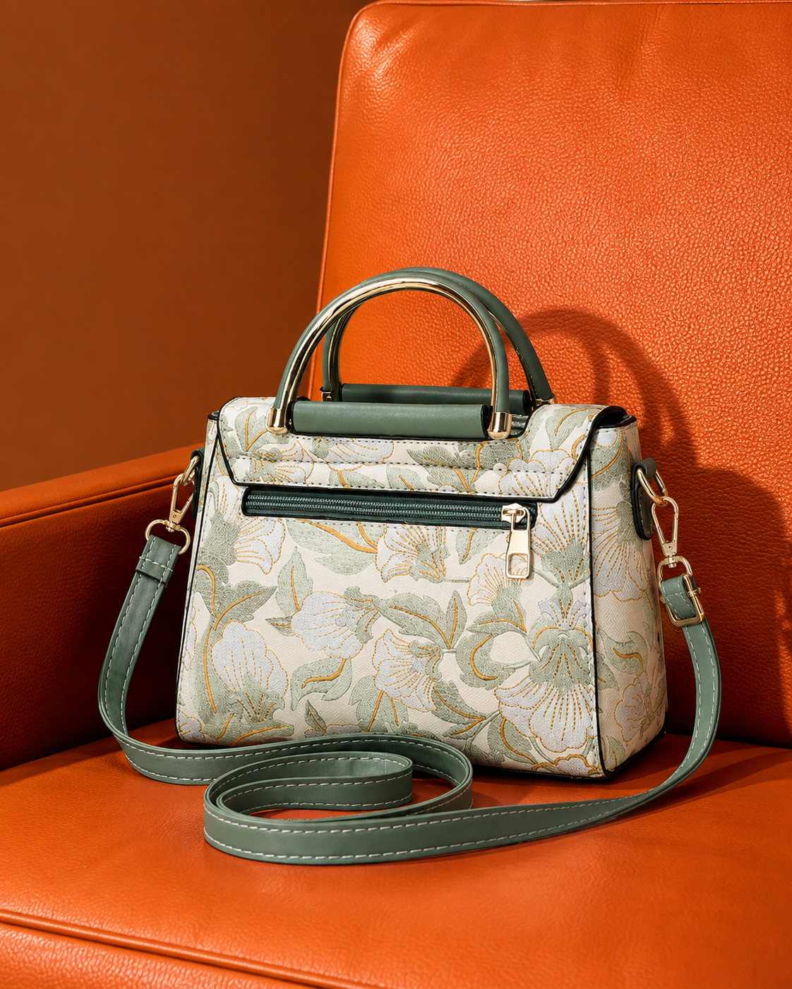 Elegant Floral Print Top Handle Crossbody Bag for Women Mini Satchel Shoulder Purse