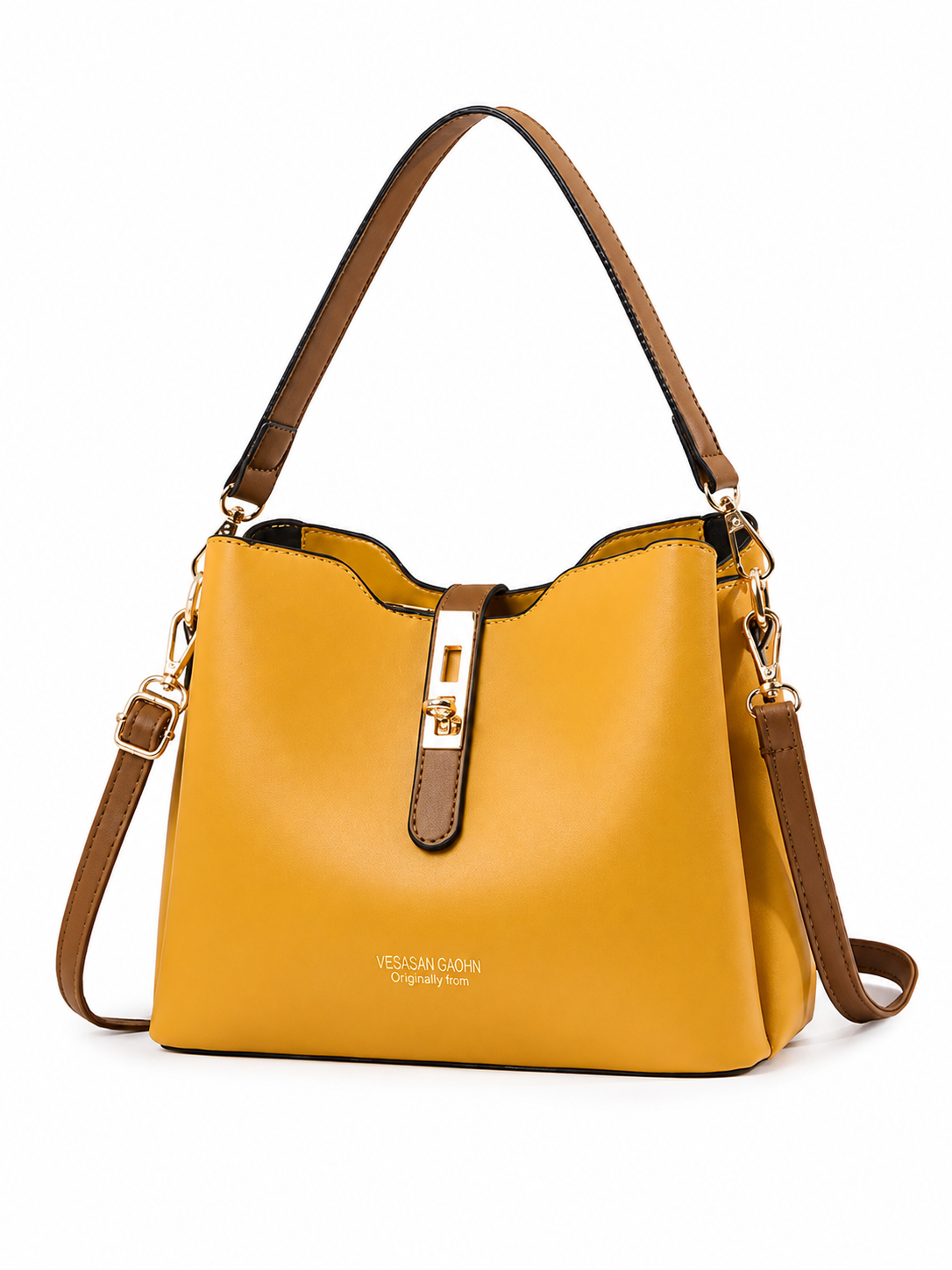 Elegant Black Bucket Shoulder Bag for Women Faux Leather Crossbody Handbag with Adjustable Strap