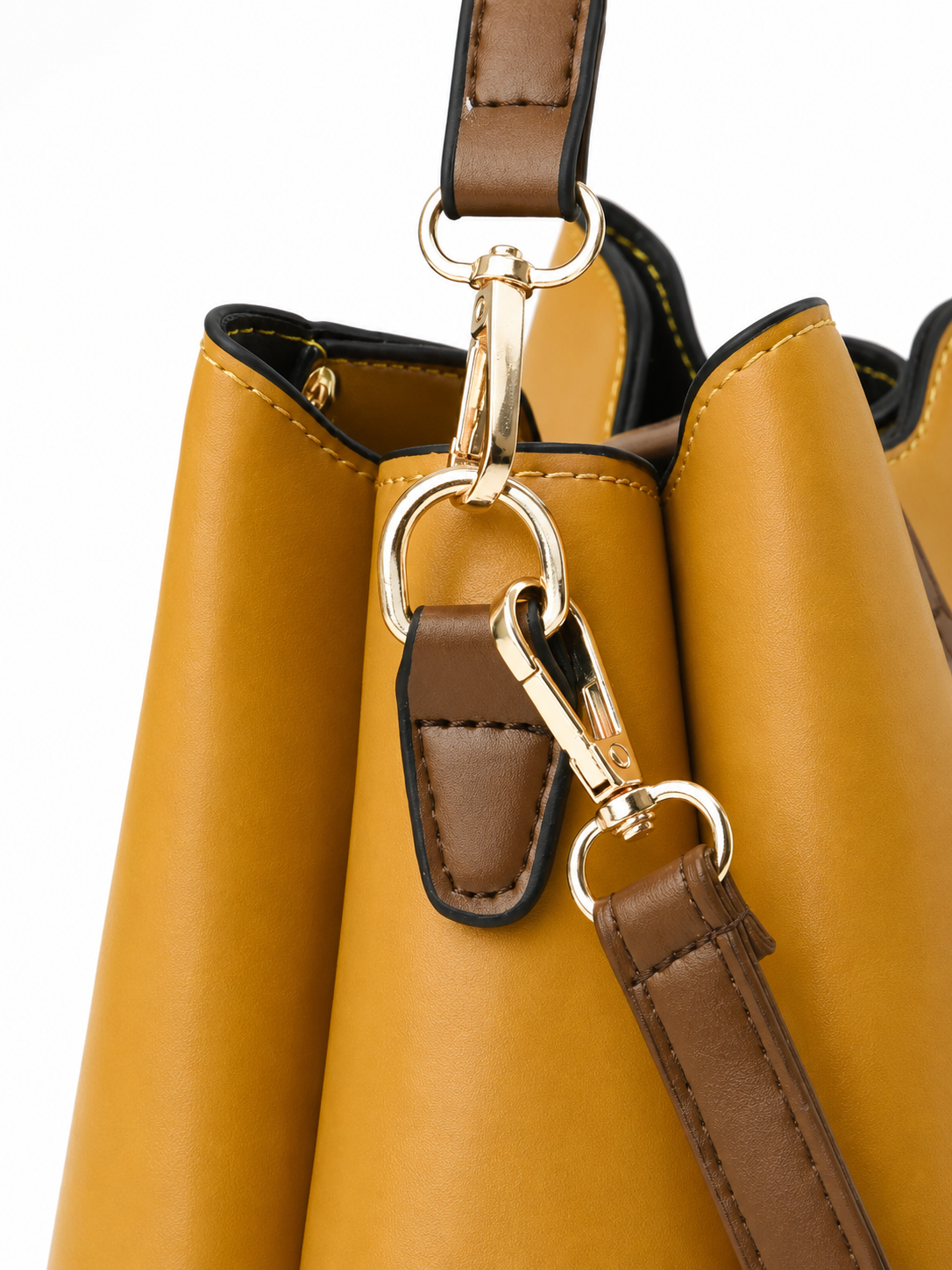 Elegant Black Bucket Shoulder Bag for Women Faux Leather Crossbody Handbag with Adjustable Strap