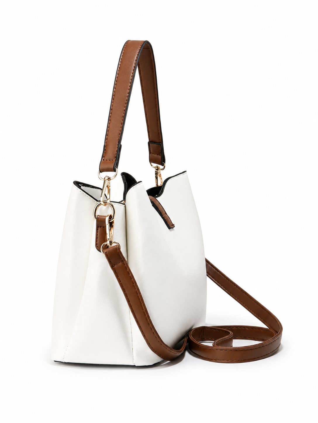 Elegant Black Bucket Shoulder Bag for Women Faux Leather Crossbody Handbag with Adjustable Strap