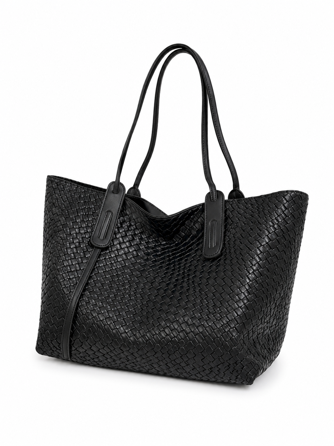 Large Woven Tote Bag for Women Faux Leather Shoulder Handbag Brown Black Khaki