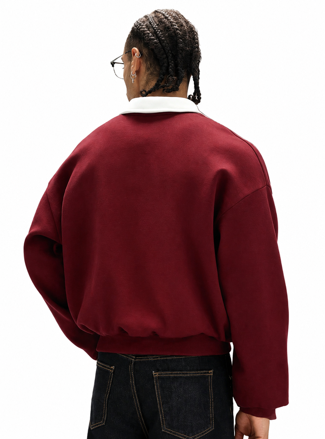 Men’s Burgundy Red Polo Sweatshirt Long Sleeve Casual Pullover