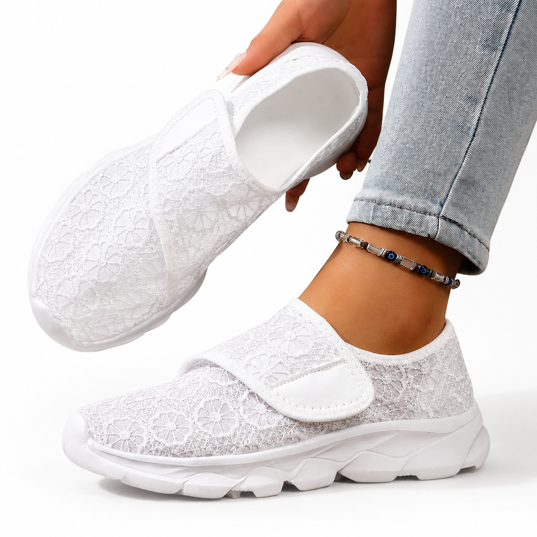 Women's White Lace Orthopedic Shoes  Walking Shoes Lightweight Comfortable For Swollen Feet