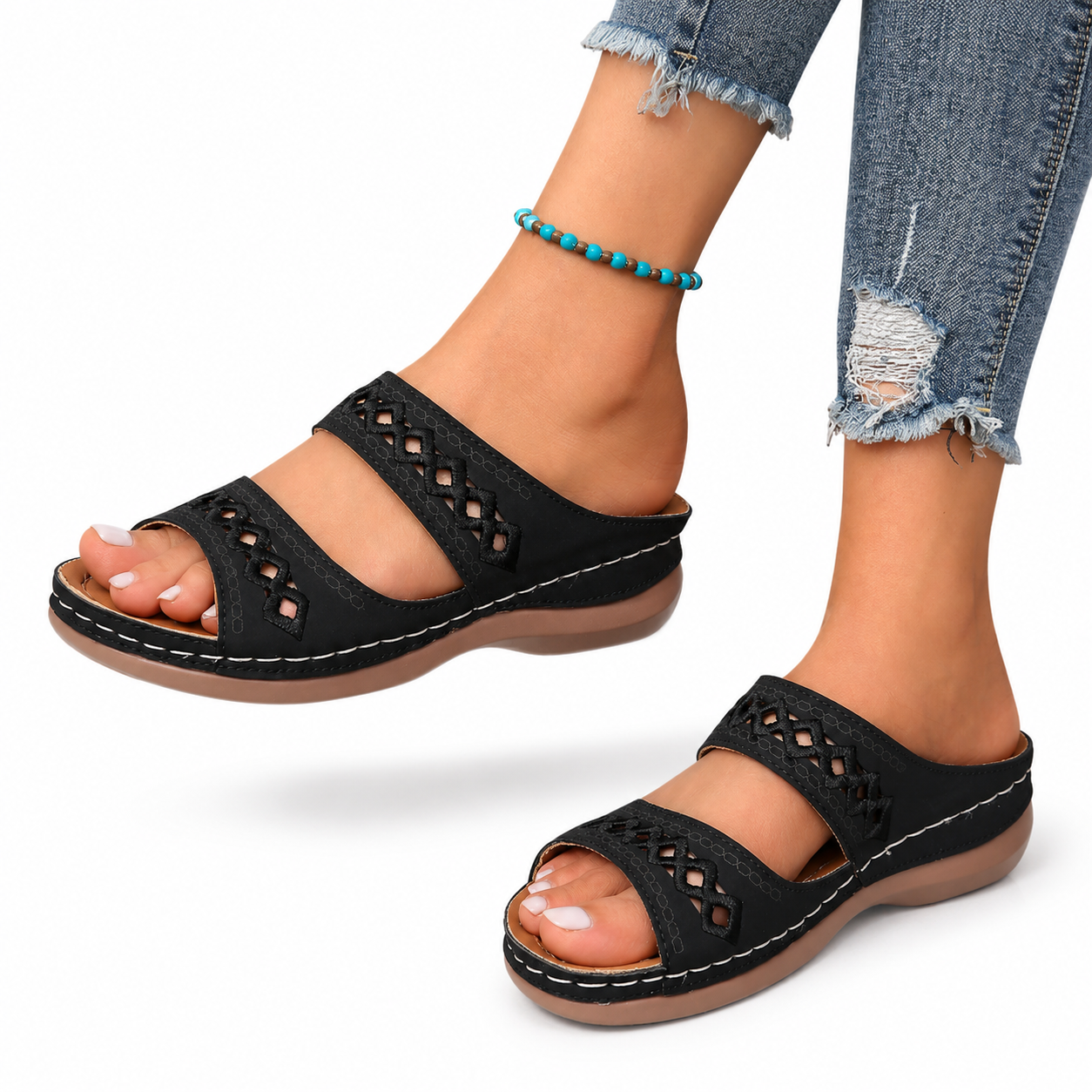 Women's Orthopedic Wedge Sandals Double Strap Slip On Comfort Sandals