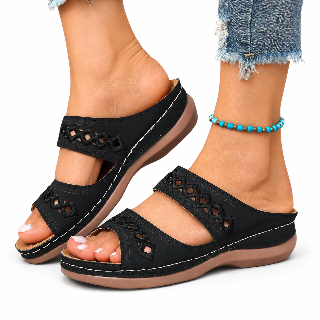 Women's Orthopedic Wedge Sandals Double Strap Slip On Comfort Sandals
