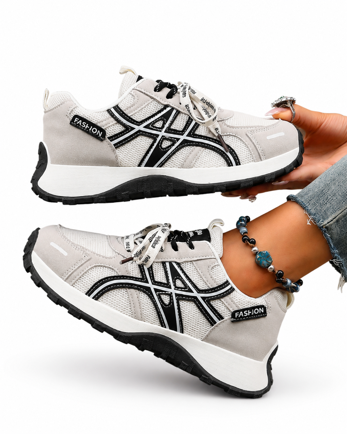 Women's Lightweight Mesh Running Sneakers Breathable Lace Up Athletic Walking Shoes White, Grey & Sky Blue