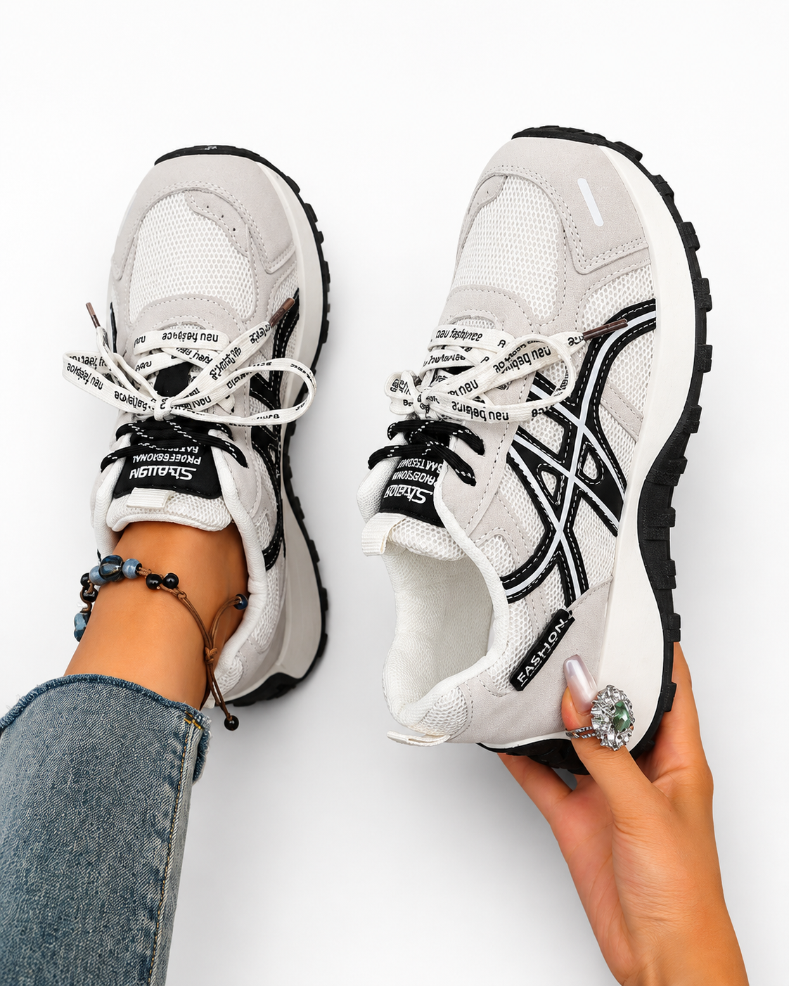 Women's Lightweight Mesh Running Sneakers Breathable Lace Up Athletic Walking Shoes White, Grey & Sky Blue