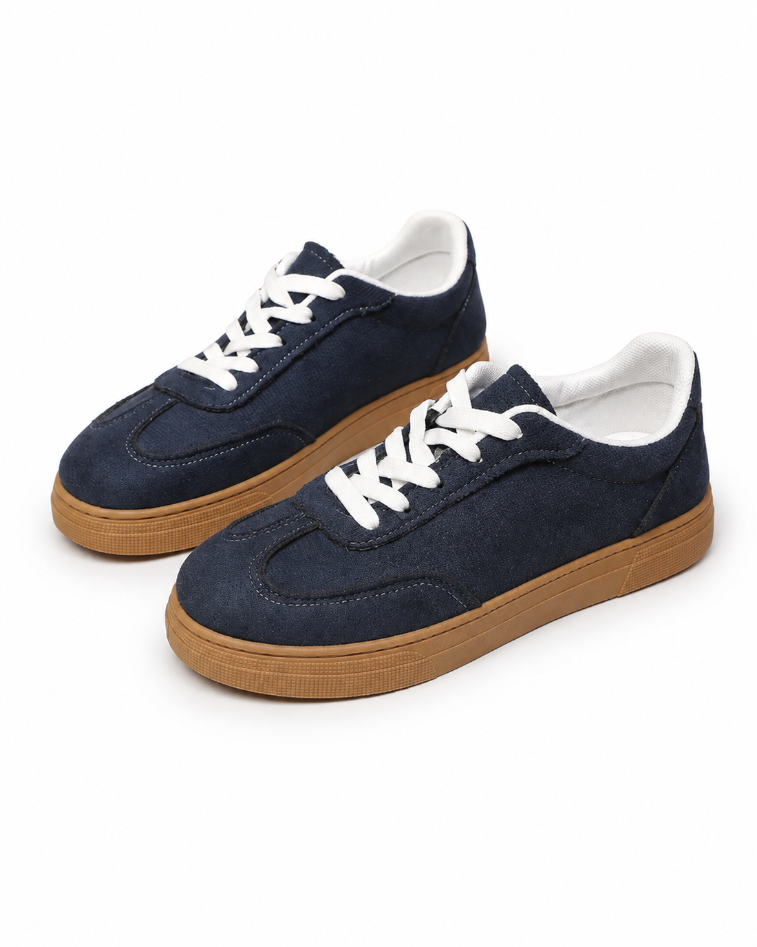 Women’s Navy Blue Denim Lace Up Sneakers with White Laces and Gum Rubber Sole