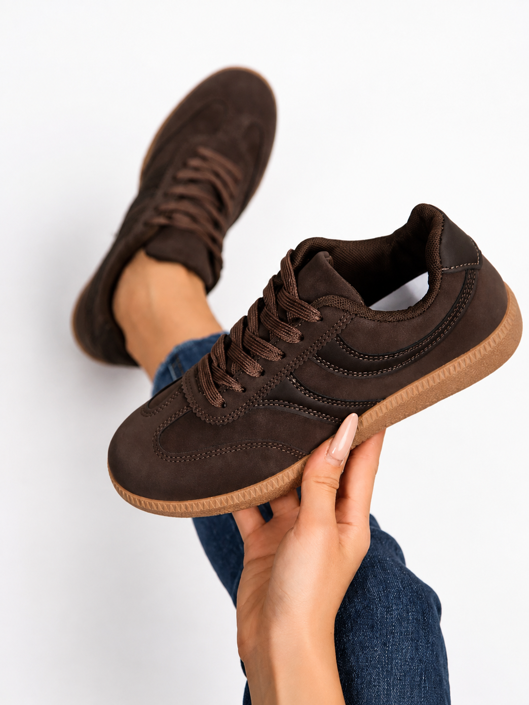 Women’s Brown Lace Up Casual Sneakers with Gum Sole Everyday Comfortable Shoes