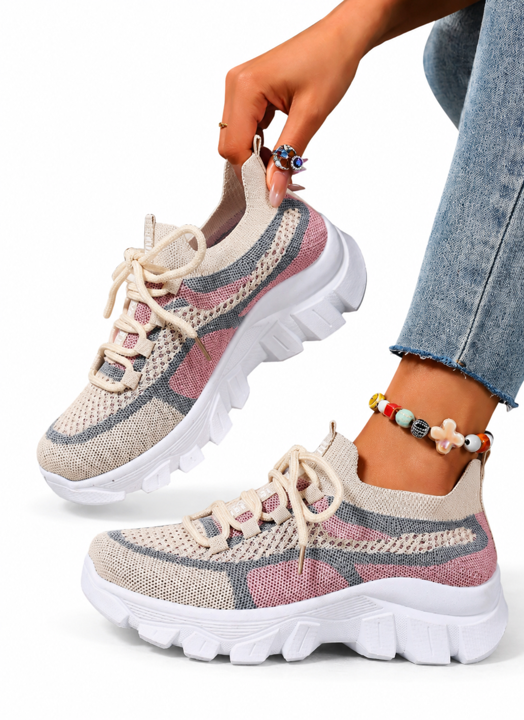 Women's Breathable Knit Running Sneakers Black & White Lightweight Athletic Shoes