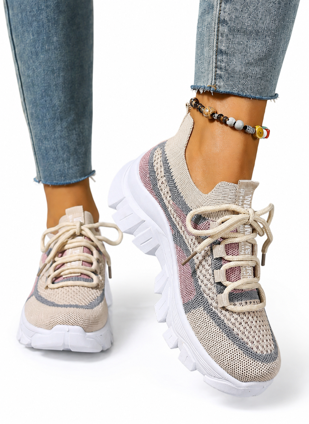 Women's Breathable Knit Running Sneakers Black & White Lightweight Athletic Shoes