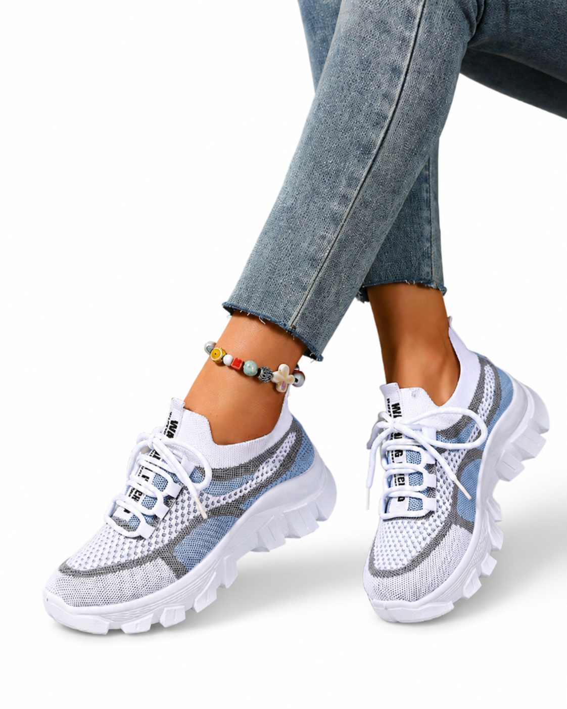 Women's Breathable Knit Running Sneakers Black & White Lightweight Athletic Shoes