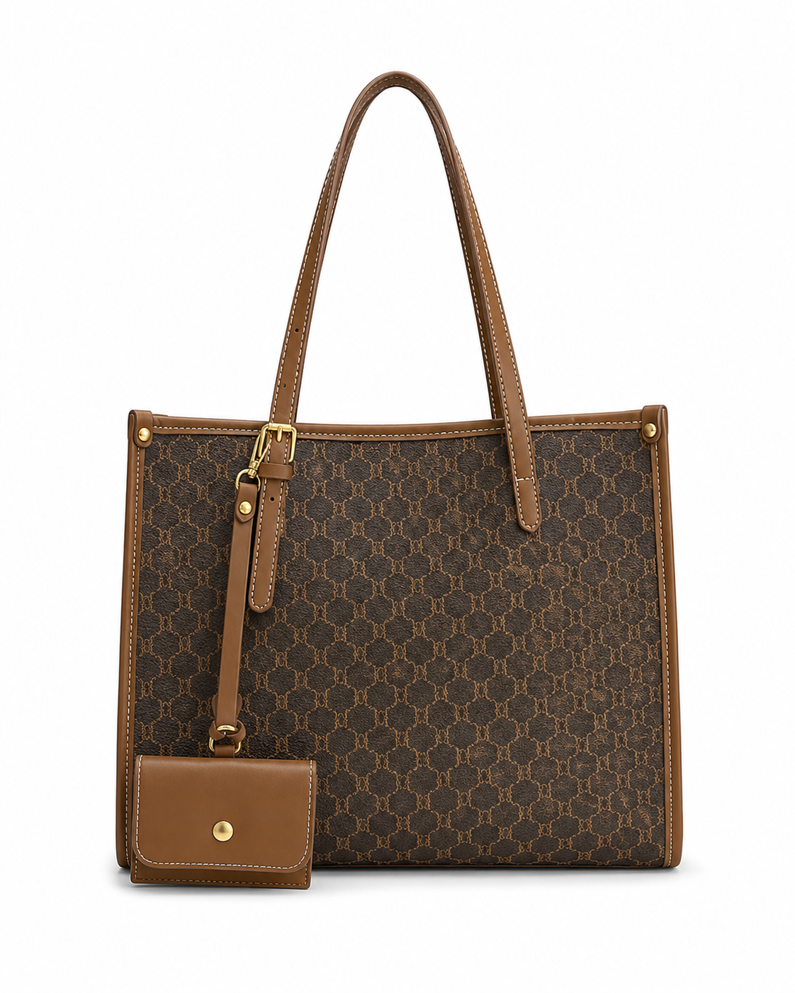 Monogram Tote Bag for Women Large Capacity Faux Leather Shoulder Handbag with Matching Wallet