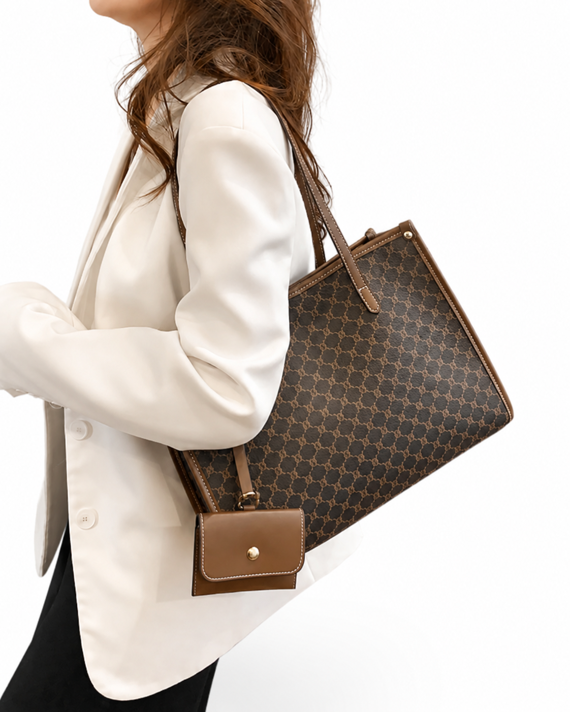 Monogram Tote Bag for Women Large Capacity Faux Leather Shoulder Handbag with Matching Wallet