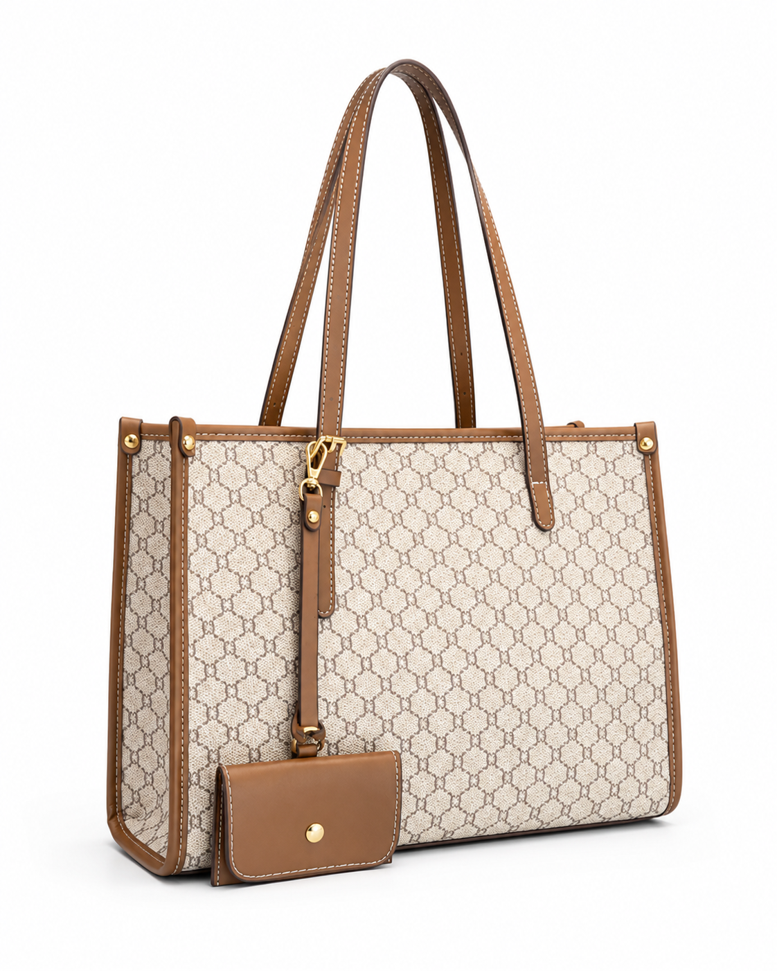 Monogram Tote Bag for Women Large Capacity Faux Leather Shoulder Handbag with Matching Wallet