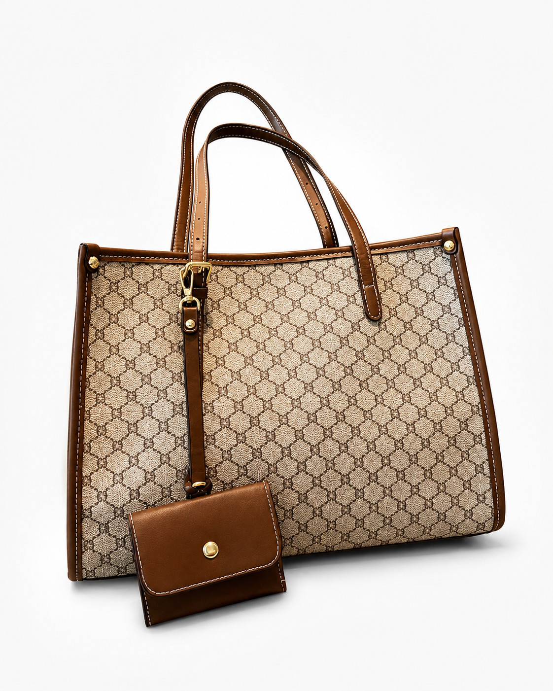 Monogram Tote Bag for Women Large Capacity Faux Leather Shoulder Handbag with Matching Wallet