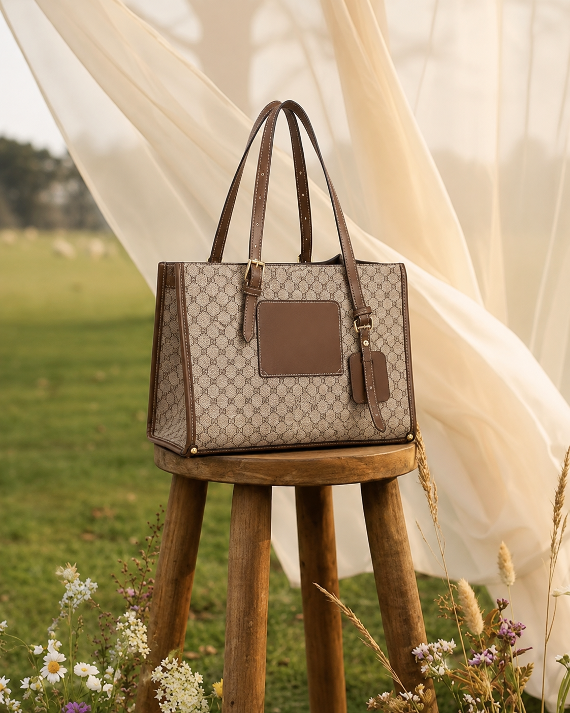 Monogram Tote Bag for Women Large Capacity Faux Leather Shoulder Handbag with Matching Wallet