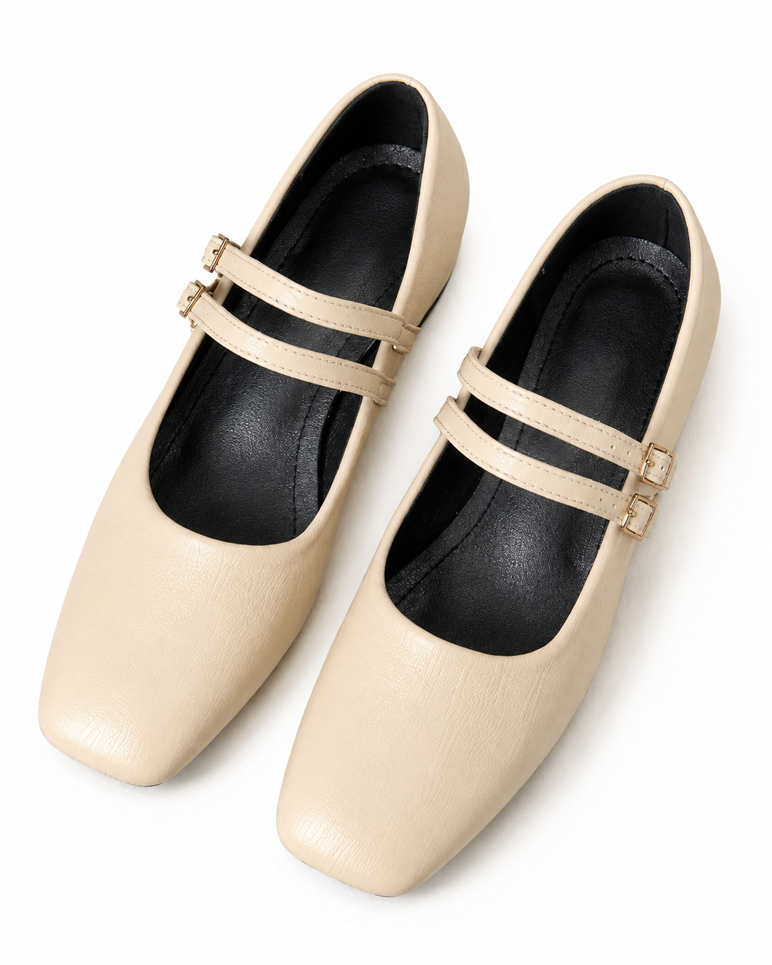 Women's Black Mary Jane Flats Double Buckle Strap Round Toe Comfortable Shoes