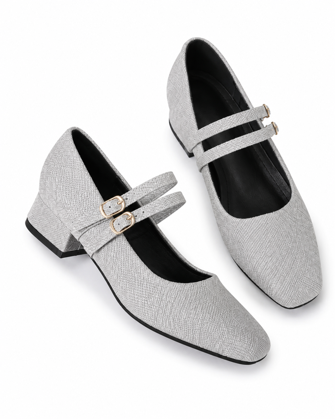 Women's Black Mary Jane Flats Double Buckle Strap Round Toe Comfortable Shoes