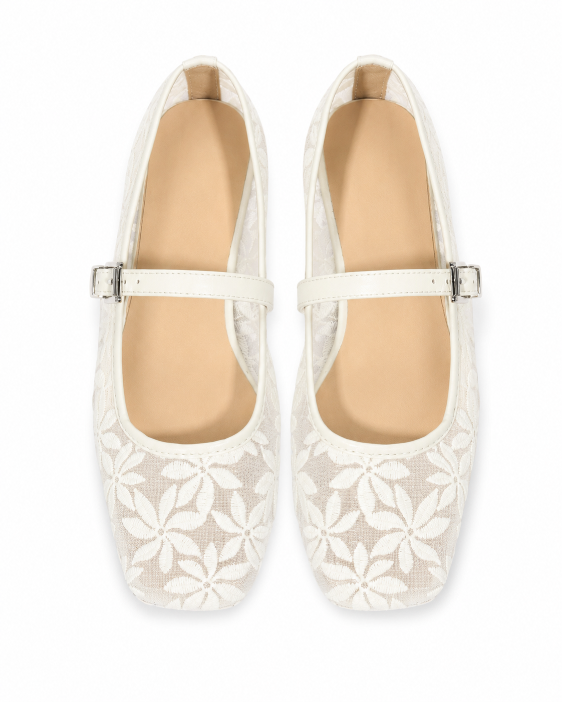 Women's Floral Mesh Mary Jane Flats Elegant Buckle Strap Casual Shoes