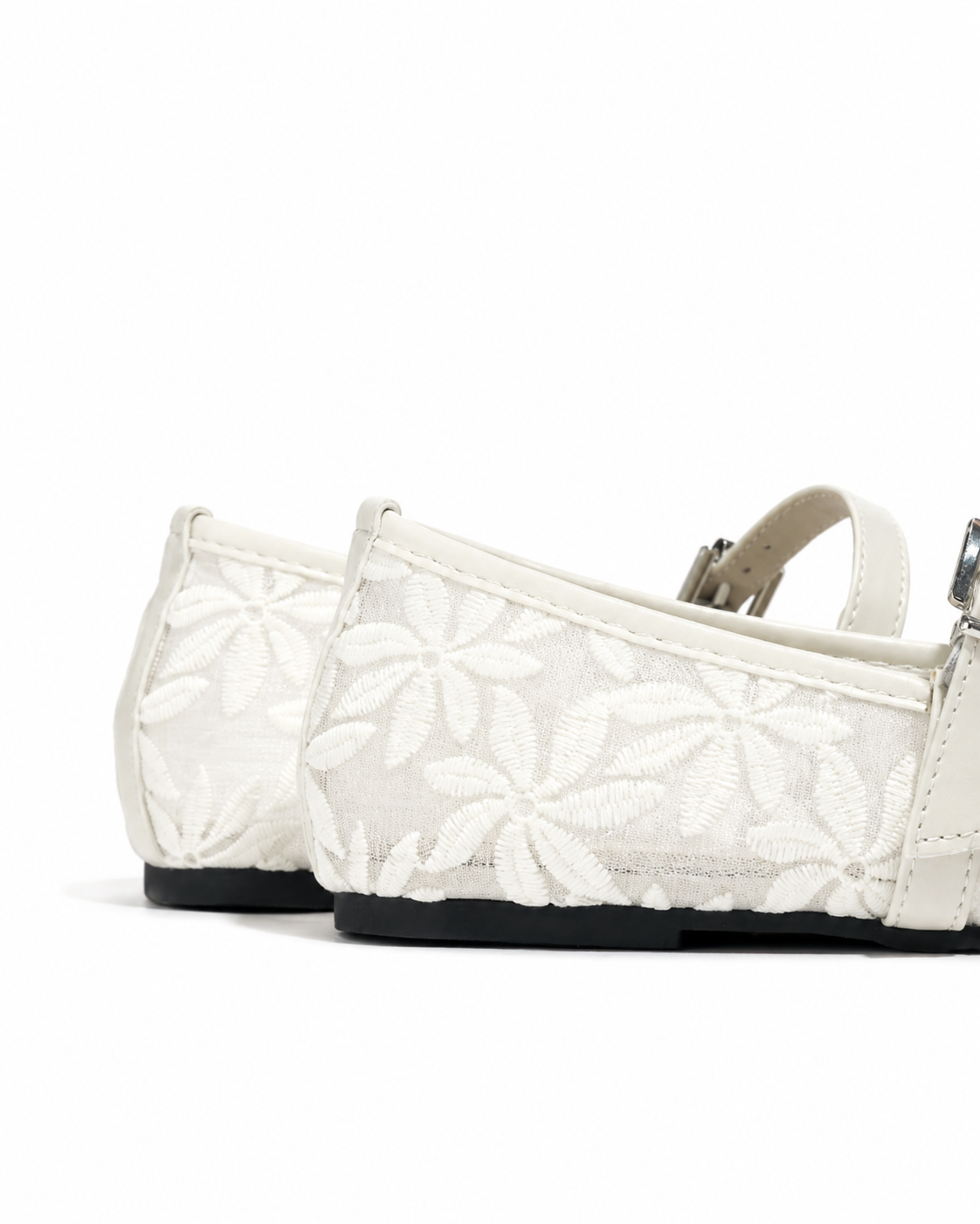 Women's Floral Mesh Mary Jane Flats Elegant Buckle Strap Casual Shoes