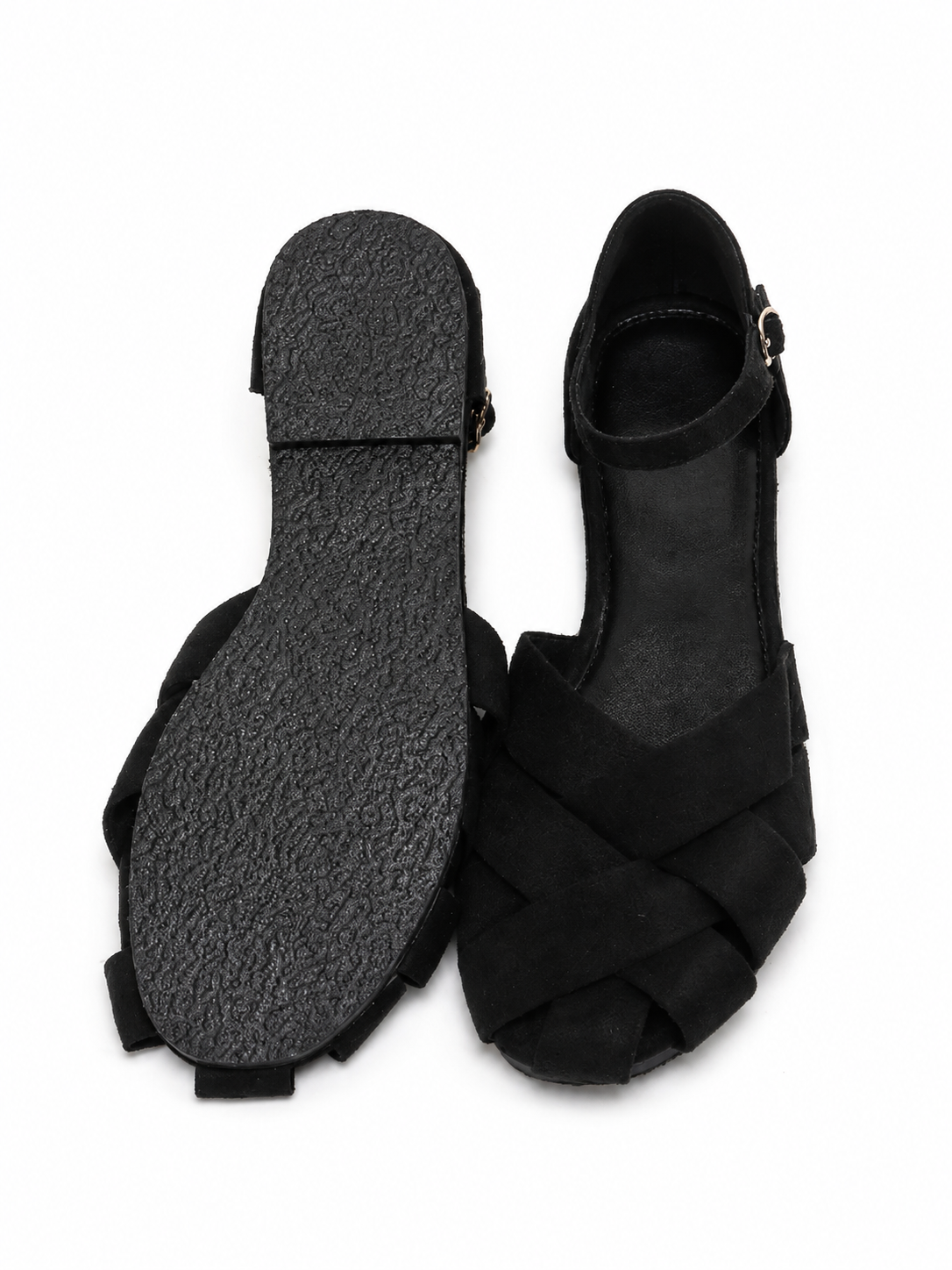 Women's Black Criss Cross Flat Sandals Adjustable Ankle Strap Casual Summer Shoes