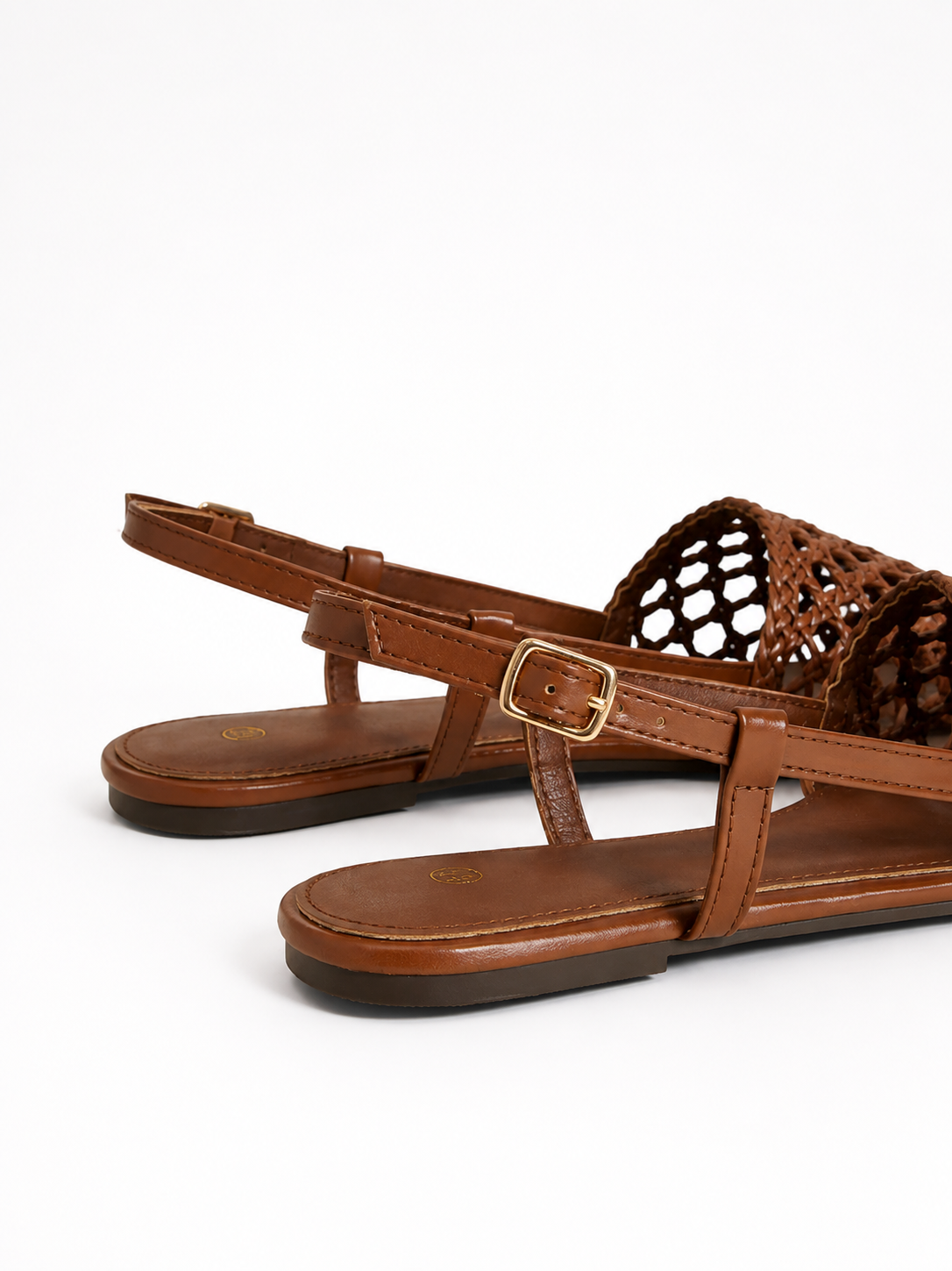 Women's Brown Woven Slingback Sandals Open Toe Flat Casual Summer Shoes