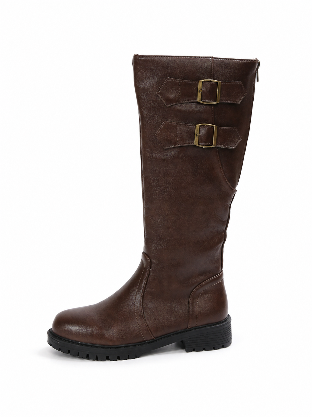 Women’s Black & Brown Knee Equestrian High Riding Boots with Buckle Detail Halloween Winters