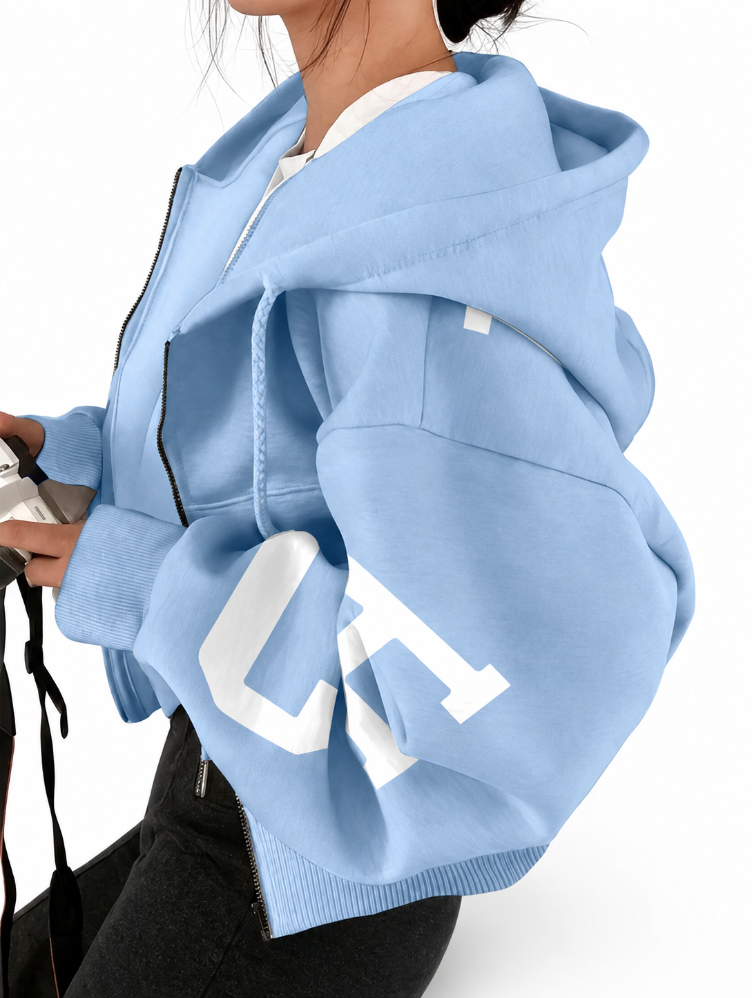 Women’s Warm Pink Blue Zip Up Hoodie With Hood And Front Pockets Everyday & Outings